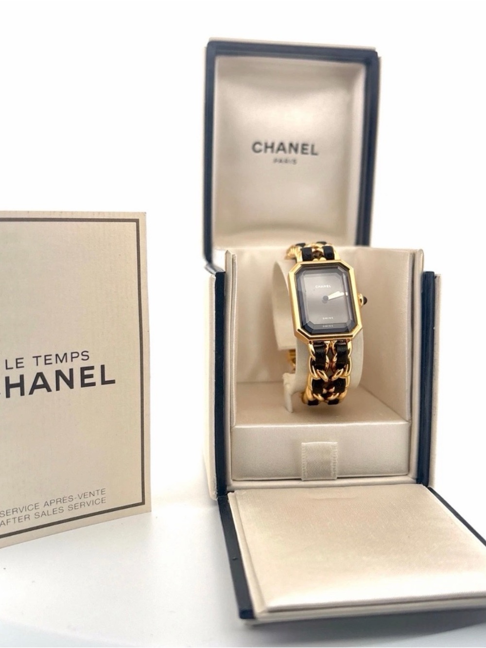 CHANEL Gold and Black Chain-Link Premiere Watch